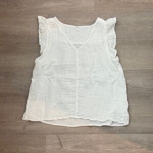 White Ruffled Sleeve V-Neck Women's Top